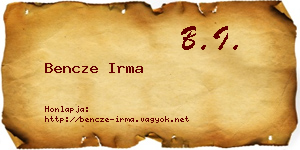 Bencze Irma névjegykártya